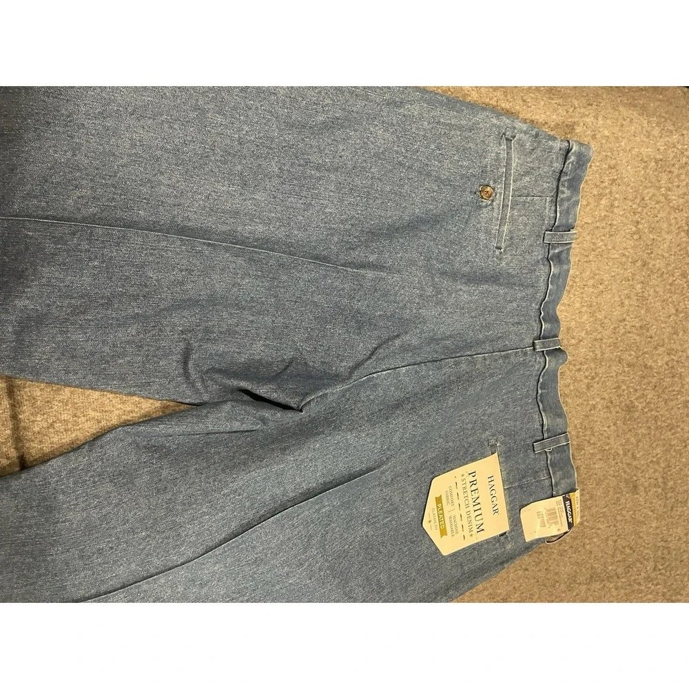 Haggar Jeans Mens 42x30 Blue Denim‎ Pleated Straight Leg Classic NEW WITH TAGS!!